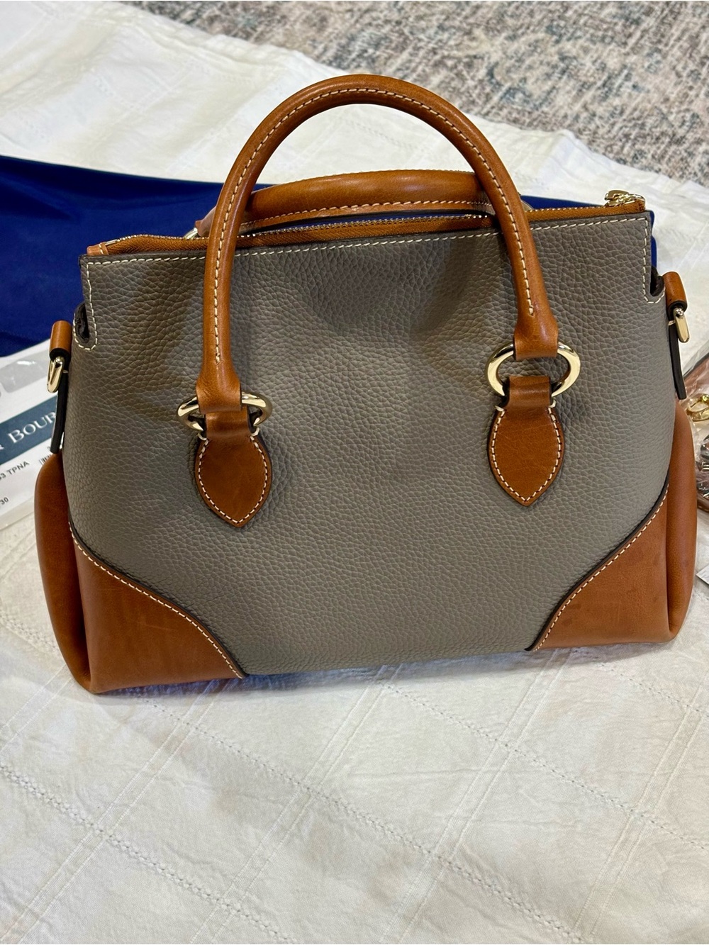 Dooney & Bourke Taupe Pebble with Florentine Leather Satchel with Gold Hardware - Picture 11 of 11